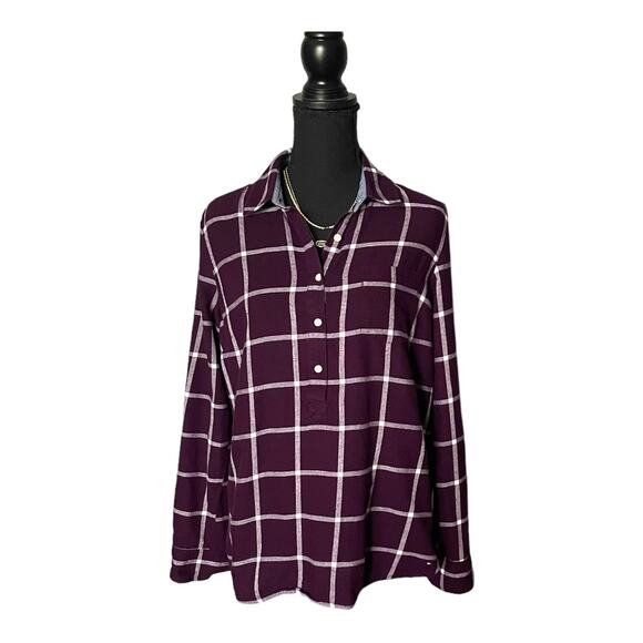 Tommy Hilfiger Women's Purple Long Sleeve Plaid Collared Button Front Top Blouse - Picture 6 of 11